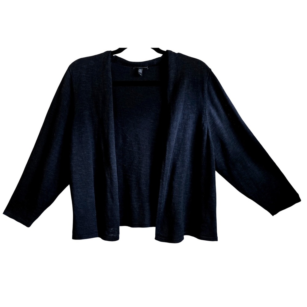 Eileen Fisher Woman 1X‎ NWOT Chic Deep Charcoal Linen Cotton Open Front Cardigan